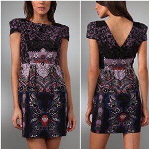 Tibi New York 100% Silk Floral Lace Cap Sleeve V Back Mini Dress Size 6